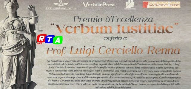 alt=Certamen 'Verbum Iustitiae': Premio d'eccellenza ambientale al prof. Luigi Cerciello Renna