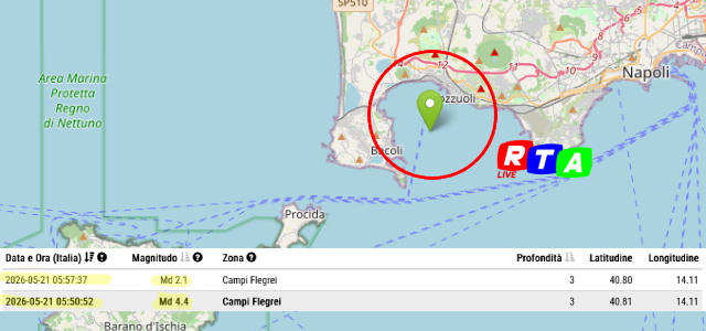 alt=Forte scossa ai Campi Flegrei, magnitudo 4.4: avvertita nettamente anche a Napoli